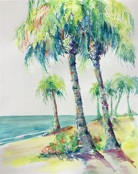Watercolor Palm Trees Palms Beach Colorful Paradise Watercolor