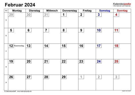 Kalender Februar 2024 Als Pdf Vorlagen