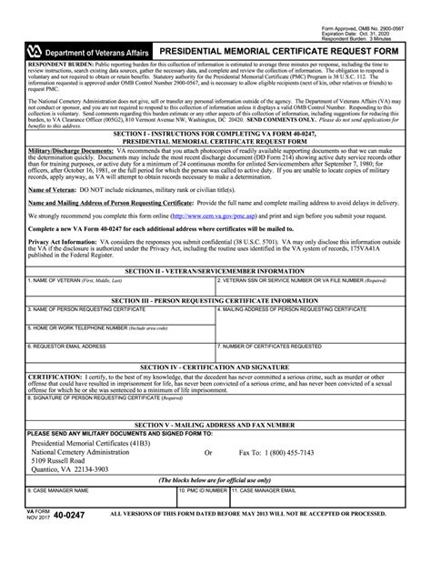 Fillable Printable Va Forms 40 0247 2020 2021 Fill And Sign Printable