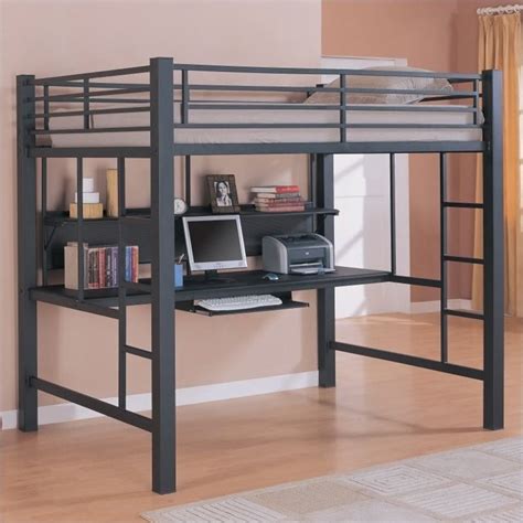 Coaster Full Size Metal Loft Bed With Computer Workstation In Black
