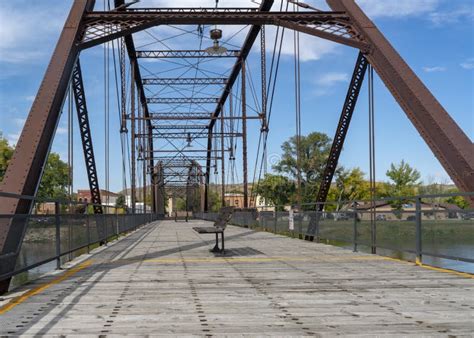 Historic Bridge Over The Missouri River In Fort Benton Montana Stock