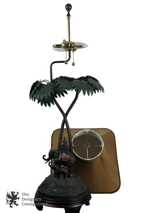 Frederick Cooper Figural Bronze Table Lamp Elephants Monkey Palm Tree