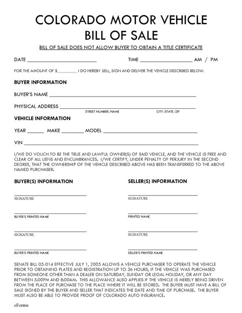 Free Colorado Motor Vehicle Bill Of Sale Forms Counties PDF EForms