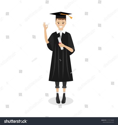Boy Standing Diploma Graduating University Receiving Stock Vector