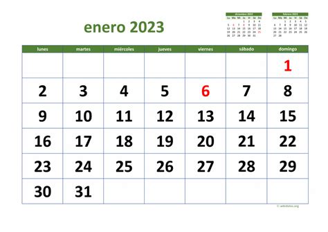 Calendario Enero 2023