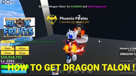 How To Get Dragon Talon Dragon Claw V2 In Blox Fruits Youtube