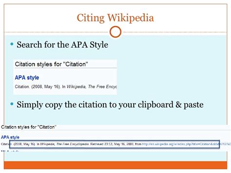 Apa style requires brief references in the text of the paper and complete reference information at the end of the paper. Dealing With Citing Wikipedia