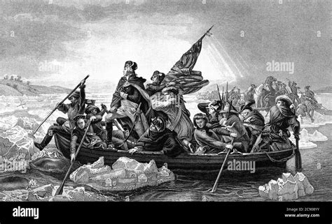 An Engraved Illustration Of George Washington Crossing The River