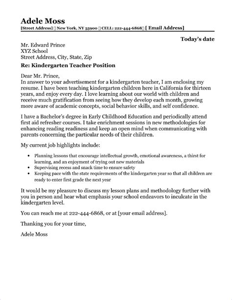 Stem letters should not exceed one page. Kindergarten Application Letter Sample