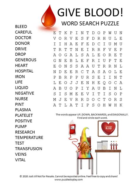 Give Blood Word Search Puzzle Puzzles To Play