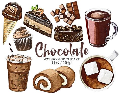 Watercolor Chocolate Clipart Dessert Clip Art Design Elements Etsy