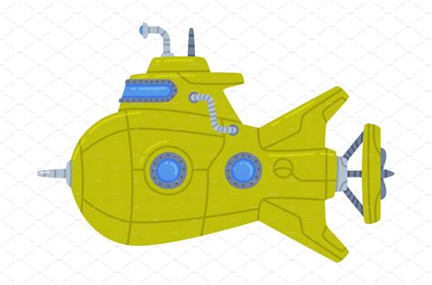Green Submarine Watercraft Swimming Transportation Illustrations