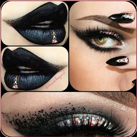 Black Gothic Dark Eyes And Lips Jewel Makeup Jewel