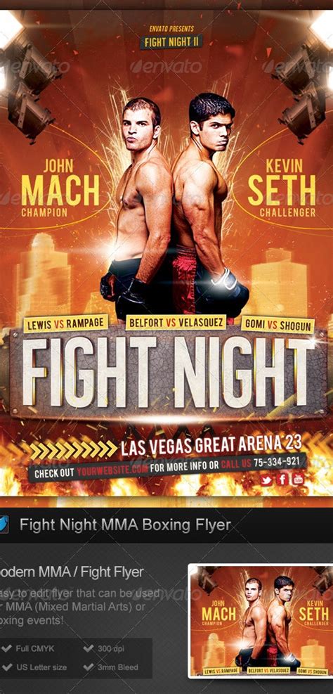 Fight Night Mma Boxing Flyer Print Templates Graphicriver