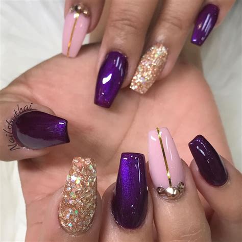 Purple and gold nails | Purple nail art designs, Purple nail designs