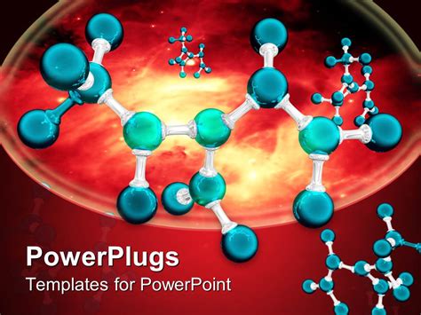 Powerpoint Template 3d Representation Of Atom Or Molecule On Red
