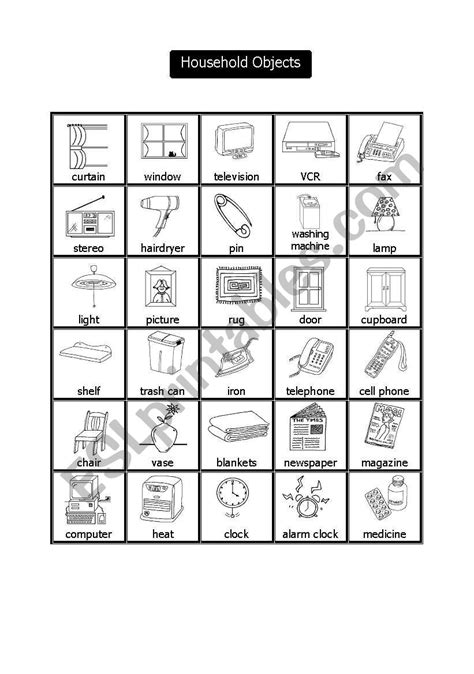 Household Objects Pictionary Esl Worksheet By Melahel7