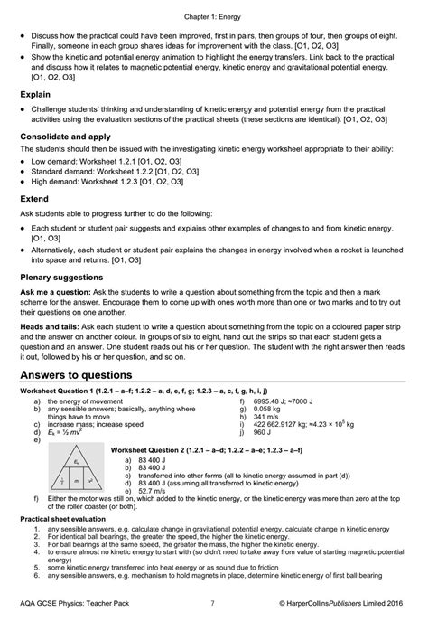 Spice Of Lyfe Aqa Physics Gcse Student Calculation Sheet Answers