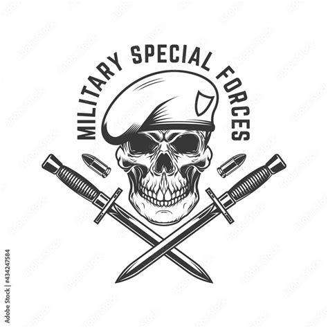 Military Special Forces Paratrooper Skull With Crossed Knives Design