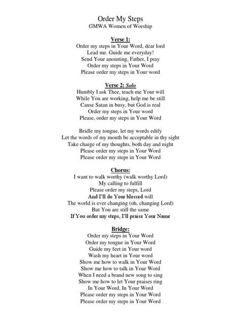 Order My Steps Lyrics Song Structure
