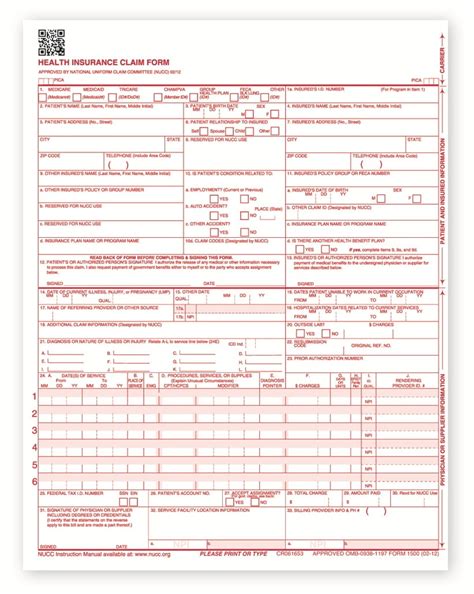 Cms 1500 Claim Form 2500 Sheets
