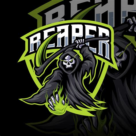 Reaper Skull Mascot Logo With Green Fire Design For Sports Or E Sports