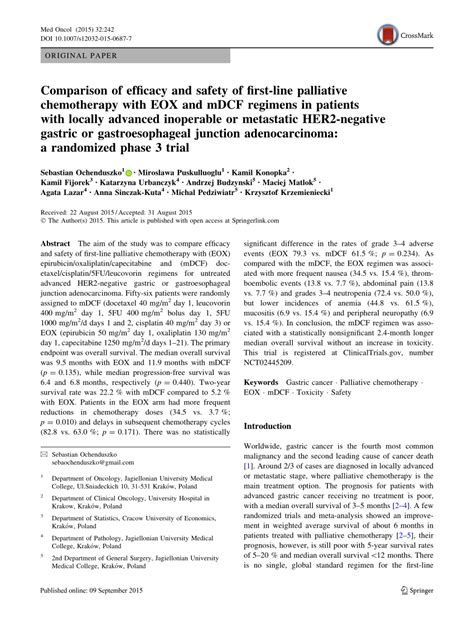 Pdf Comparison Of Efficacy And Safety Of First Line Palliative