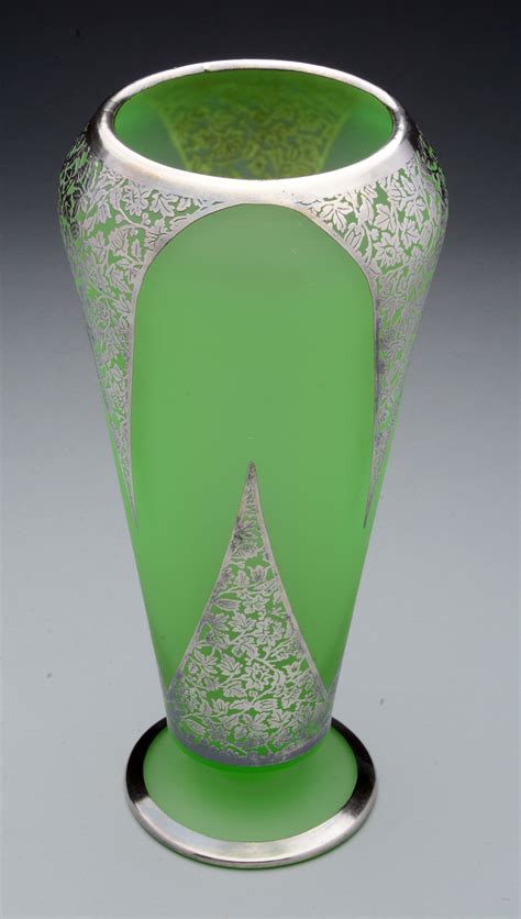 Lot Detail Tiffin Art Glass Vase W Silver Overlay