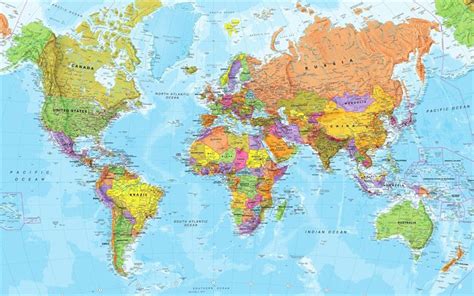 The World Map Is Shown With All The Countries And Their Major Cities On