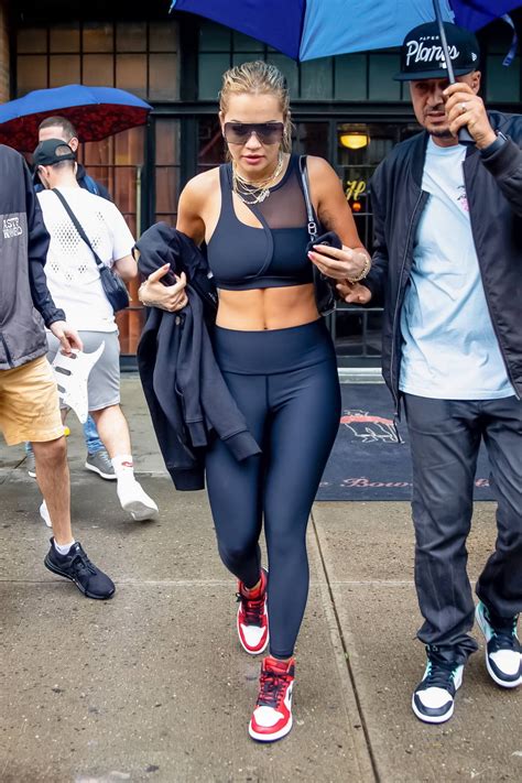Rita Ora Shows Off Her Toned Abs In A Black Sports Bra And Leggings While Heading For A Workout