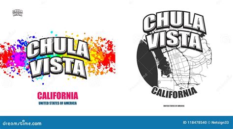 Chula Vista California City Map Usa Labelled Black Illustration Cartoon