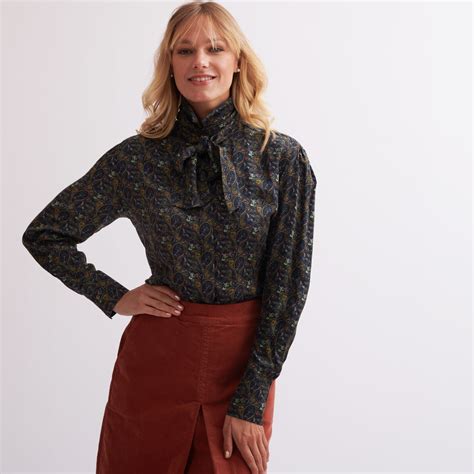 Navy Pheasant Pussy Bow Shirt Ladies Country Clothing Cordings Us