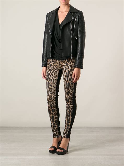 Roberto Cavalli Denim Leopard Print Skinny Jeans In Natural Lyst