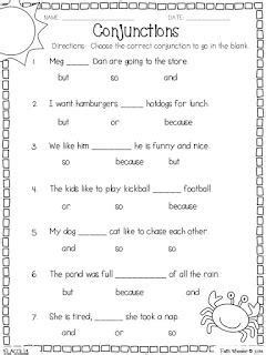 A conjunction is a word which joins together sentences, and sometimes words. Two Freebie Sets | Conjunctions worksheet, 1st grade ...