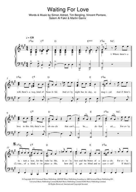 Waiting For Love Sheet Music By Avicii Easy Piano 122353
