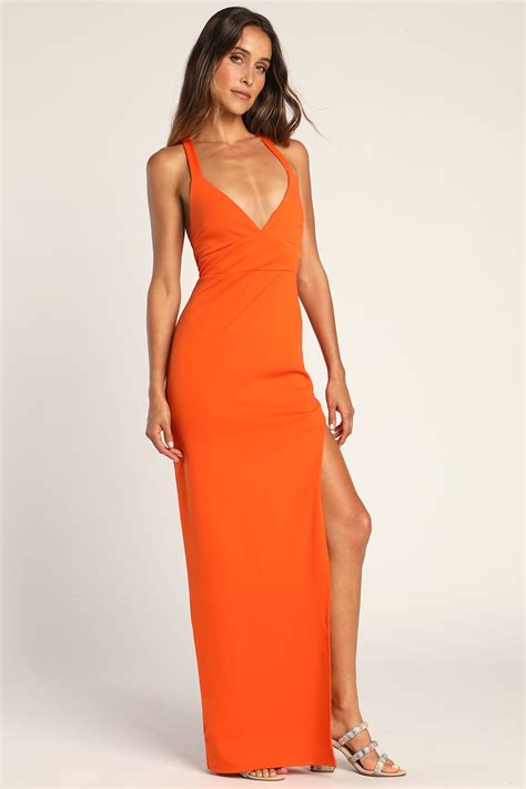 Orange Bodycon Maxi Dress Backless Maxi Dress Lace Up Dress Lulus