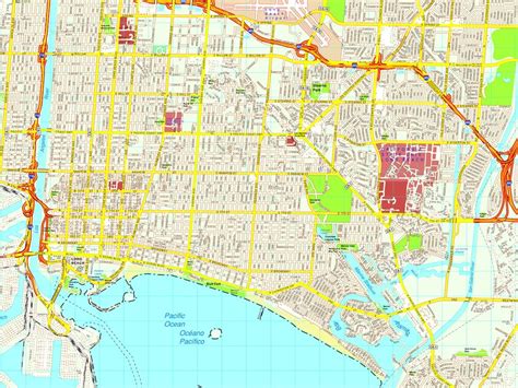 Long Beach Map Eps Illustrator Vector City Maps Usa America Eps