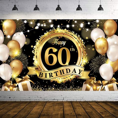 Buy 60th Birthday Decoration Banner 60th Black Gold Birthday Backdrop