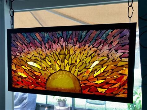Beach Sunset Sunrise Stained Glass Window Stain Glass Etsy In 2022