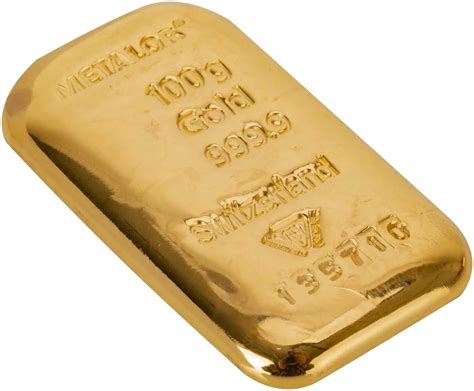 Metalor 100g Cast Gold Bullion Bar Minted Store