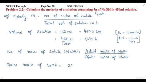 Calculate The Molarity Of A Solution Containing 5g Of NaOH In 450ml
