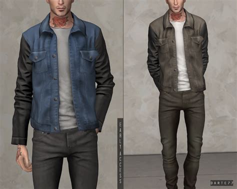 Denim Jacket With Leather Sleeves Darte77 Custom Content For Ts4