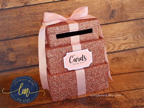 Card Box In Rose Gold Glitter Tier With Blush Pink Gift Etsy My Xxx