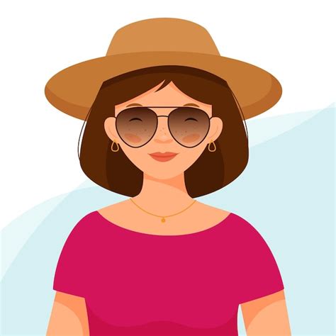 Retrato de niña con pecas en un sombrero de paja y gafas de sol horario de verano vector