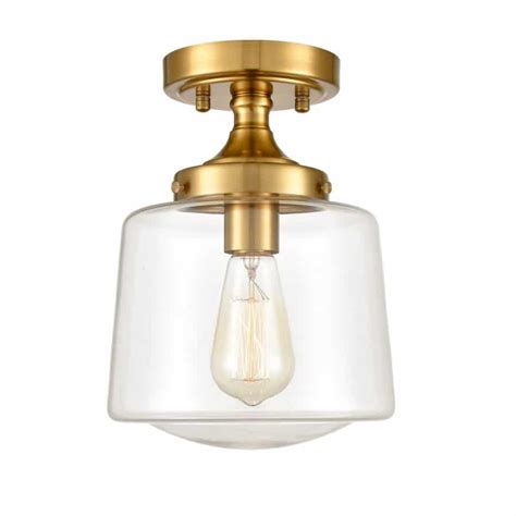Brass Mid Century Retro Glass Modern Semi Flush Mount Ceiling Light Claxy