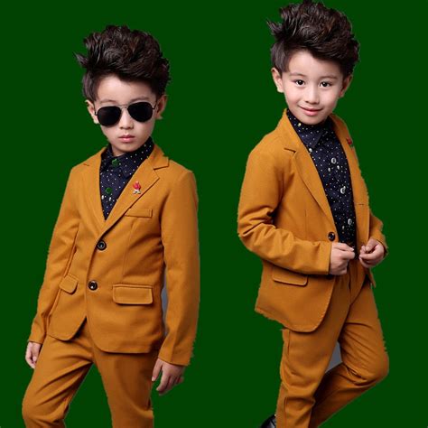 High quality New Kids 2Pcs Yellow Formal Wedding Suit for Boys Children ...