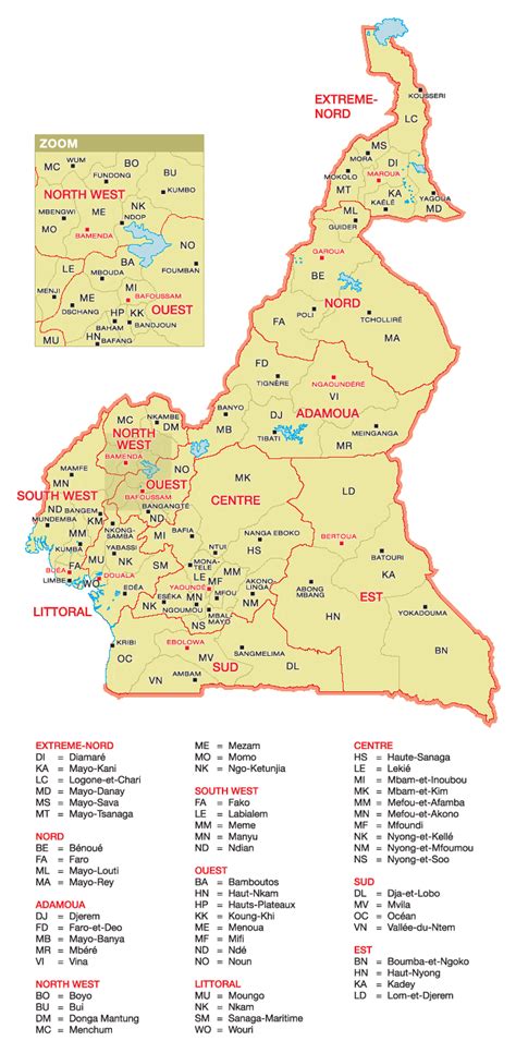 Cameroun  régions • Carte • PopulationData.net