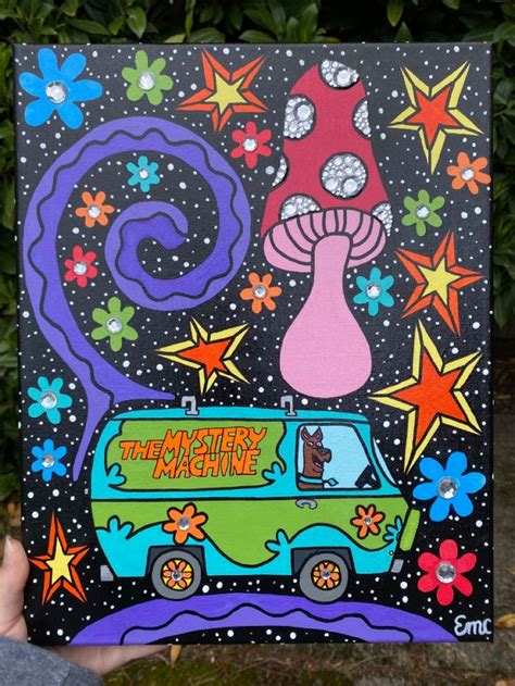 Scooby Doo Trippy Canvas Painting Hippie Painting Mini Canvas Art