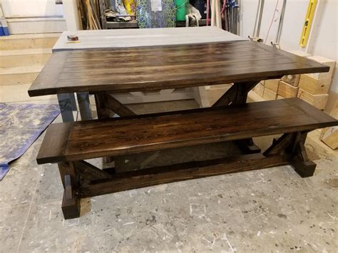 Farmhouse Table And Bench In Dark Walnut Farmhouse Table Dining