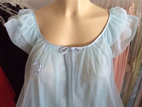 Vintage Babydoll Nightgown Vtg Lingerie Pale Blue Short